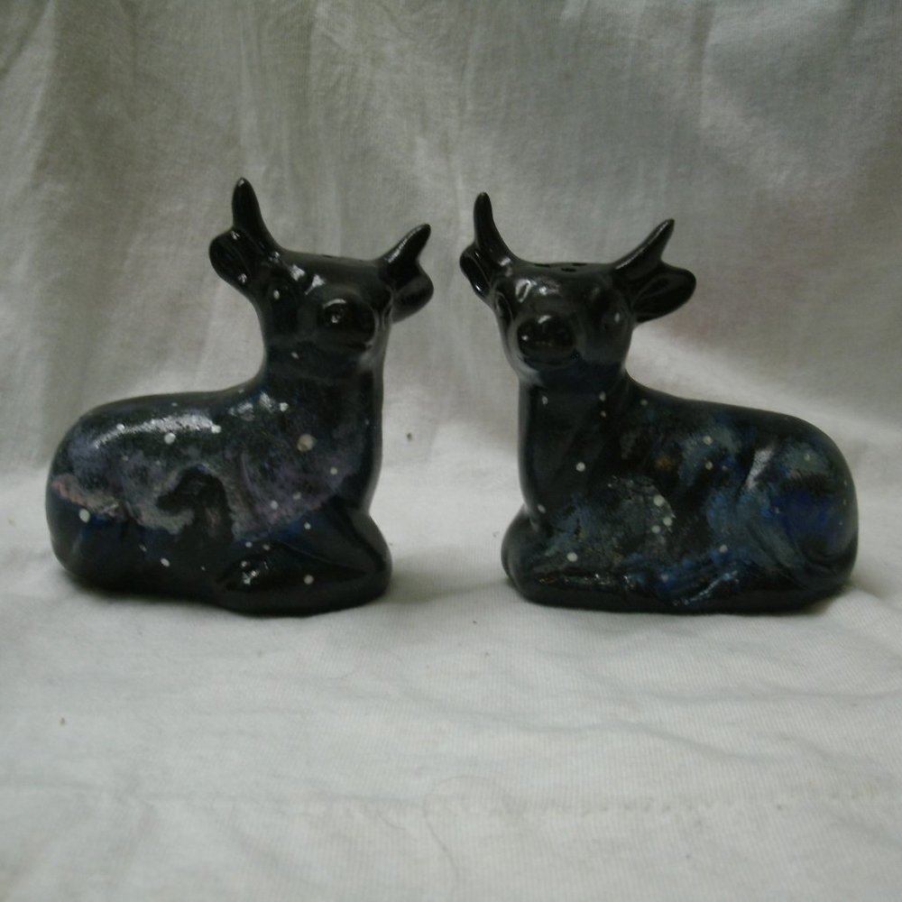 Cosmic Cows Hand Painted Salt & Pepper Set OOAK